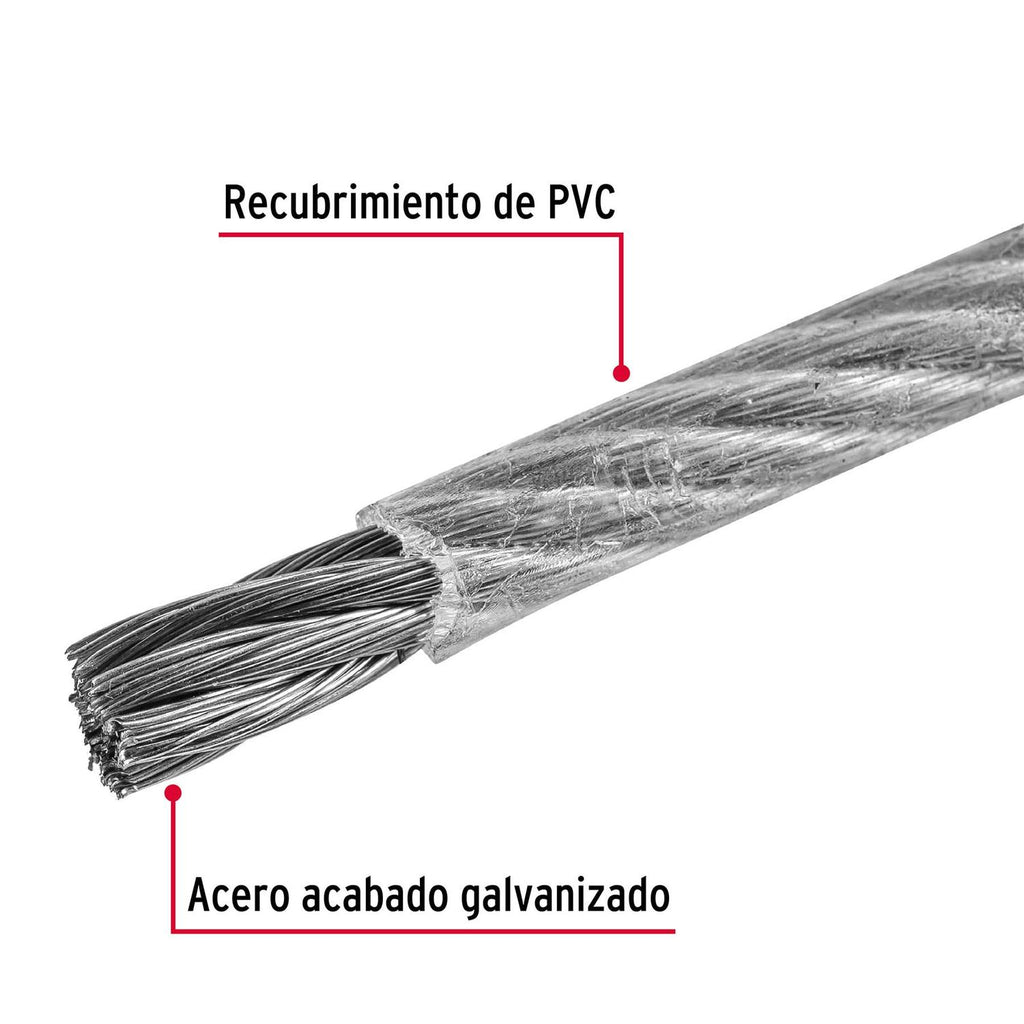 Cable flexible de acero 3/16', recubierto PVC, 7X19, 75 m Fiero