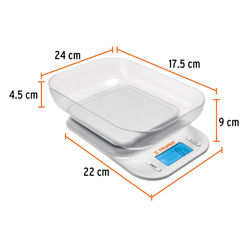 Báscula digital con tazón para cocina, 5kg, Truper - Mundo Tool 