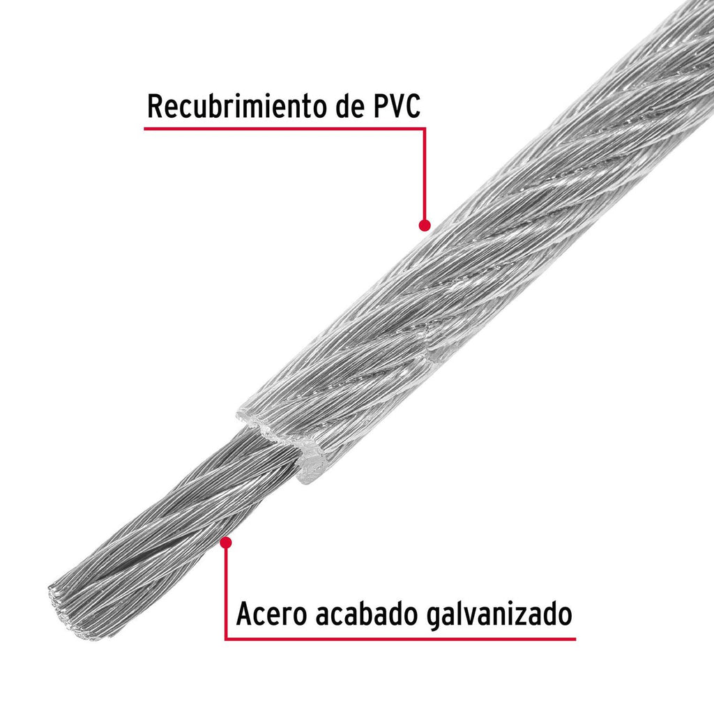 Cable flexible de acero 1/8', recubierto PVC, 7X19, 75 m Fiero