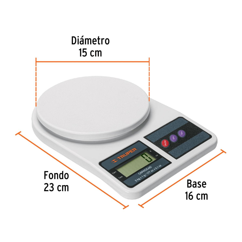 Báscula Digital Base Plástica Para Cocina 5kg Truper