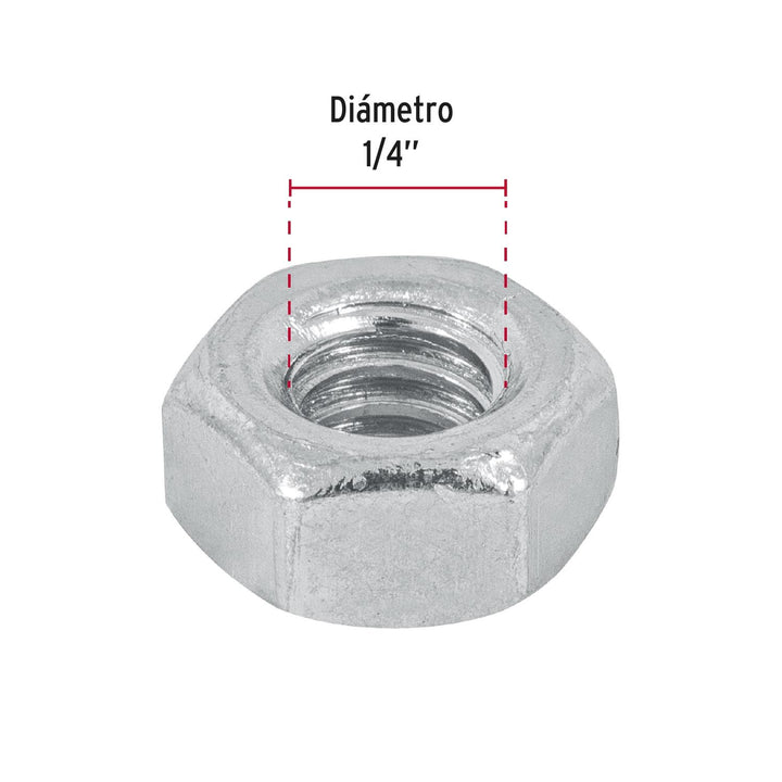 Blíster con 25 tuercas 1/4' hex de acero galvanizado, Fiero - Mundo Tool 