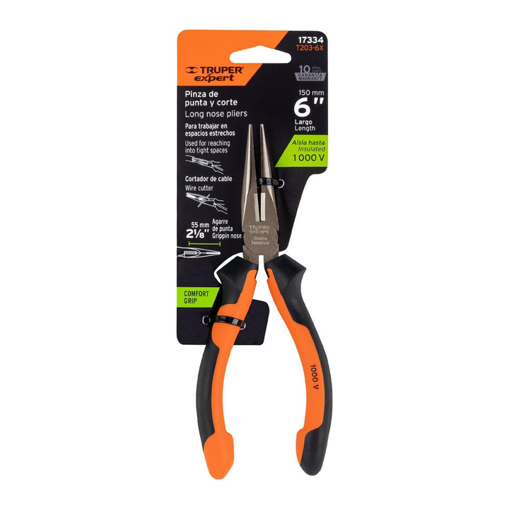 Pinza punta y corte 6" mango Comfort Grip, Truper Expert - Mundo Tool 