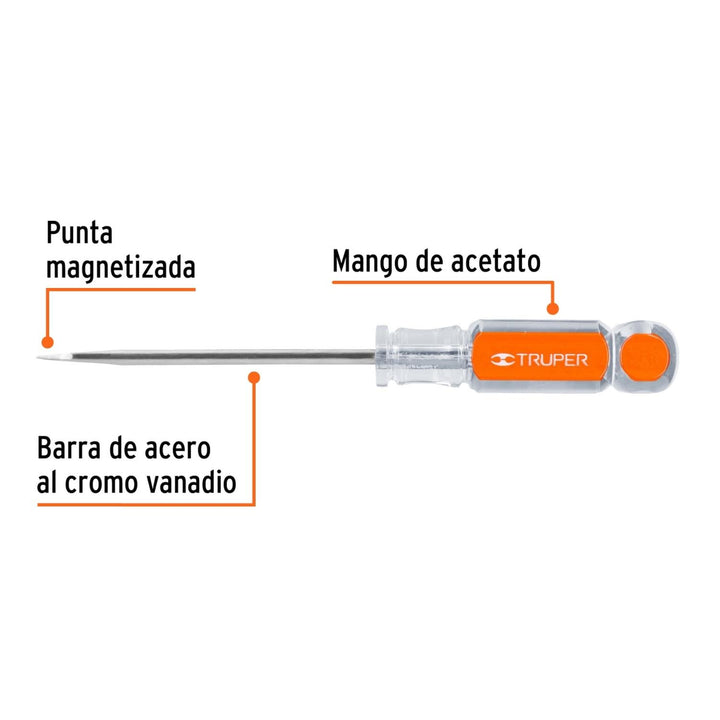 Desarmador plano 3/16x4" mango de acetato Truper - Mundo Tool 