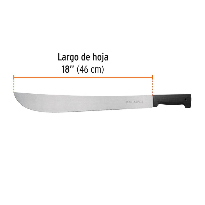 Machete pulido estándar de 18', cacha negra, en bolsa Truper - Mundo Tool 