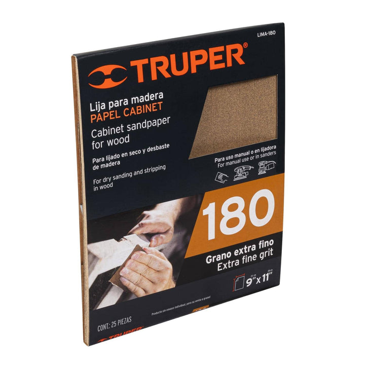 Lija para madera, grano 180 Truper 25 pzas - Mundo Tool 