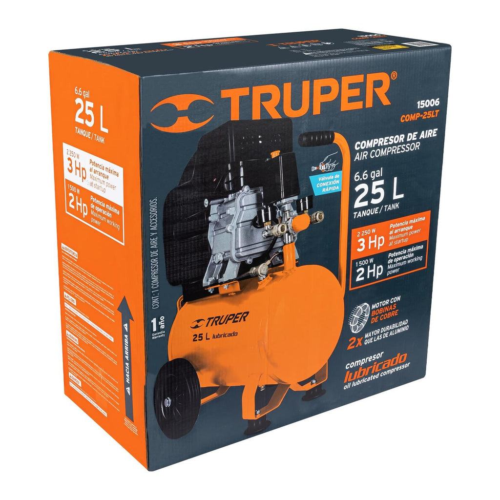 Compresor de aire, lubricado, horizontal 25L 3HP 127V Truper - Mundo Tool 