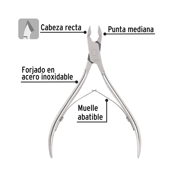 Alicate para manicure 4' cabeza recta corta, Pretul - Mundo Tool 