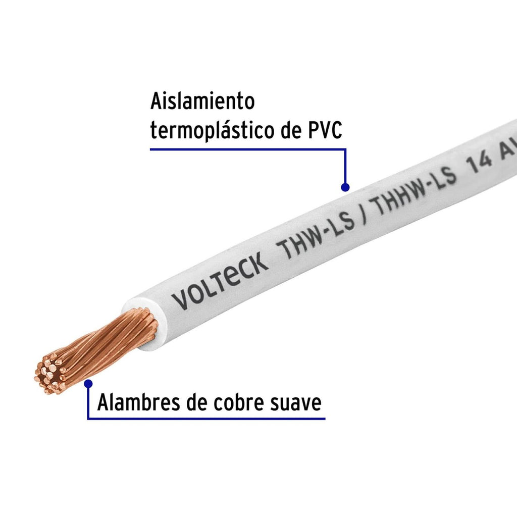 Cable Thhw-ls 14 Awg Color Blanco Rollo 100 M Volteck - Mundo Tool 