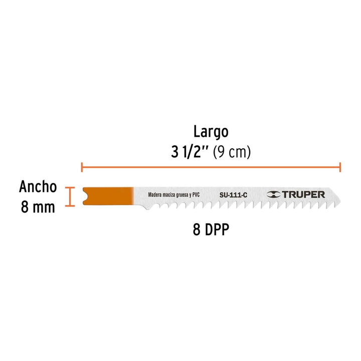 Segueta caladora,cortes rectos madera,zanco u,8dpp,5 pzas Truper - Mundo Tool 