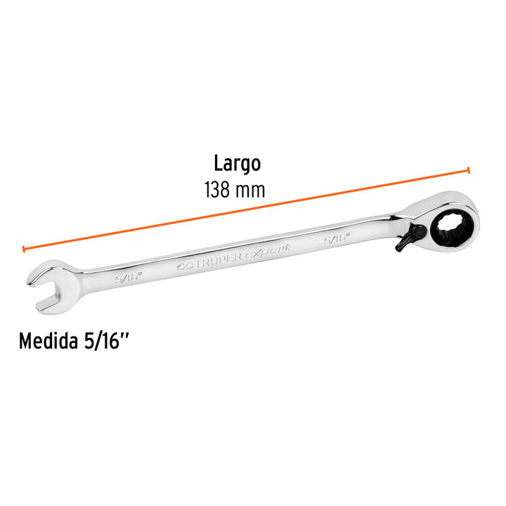 Llave Combinada 5/16 X140mm Matraca Truper Expert - Mundo Tool 