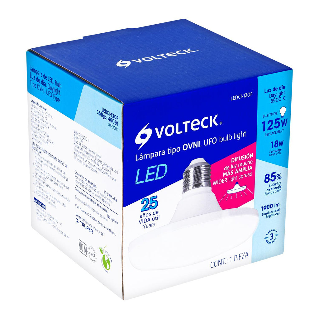 Lámpara de LED tipo OVNI 18 W luz de día, en caja, Volteck - Mundo Tool 