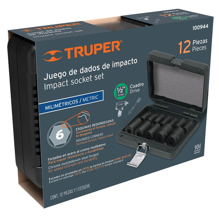 Juego 12 dados 1/2" impacto protección plástica 6p mm - Mundo Tool 