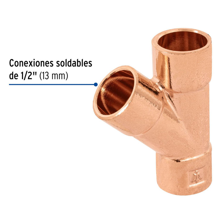 Yee sencilla de cobre 1/2", Foset - Mundo Tool 