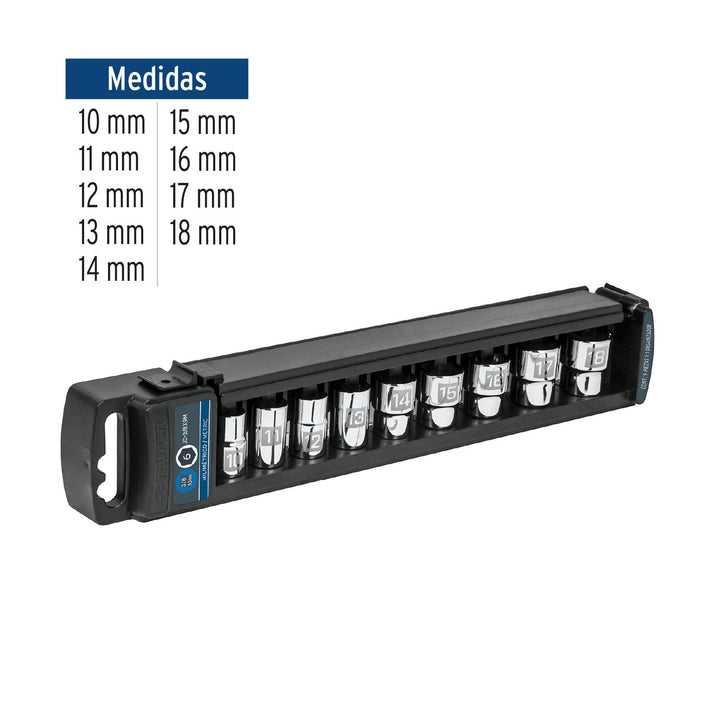 Juego de 9 dados cuadro 3/8" mm, Truper - Mundo Tool 