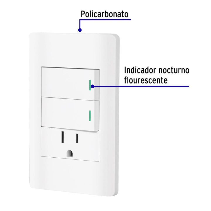 Placa armada blanca 2 interruptores y contacto 1 mód,Lisboa - Mundo Tool 