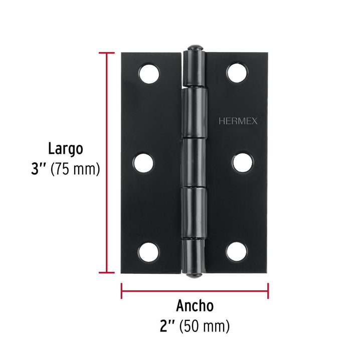 Bisagra rectangular 3' negra, Hermex . Caja con 20 pzas. - Mundo Tool 