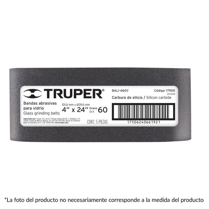 Banda de lija para vidrio 4 X 24' grano 120 Truper 5 pzas - Mundo Tool 