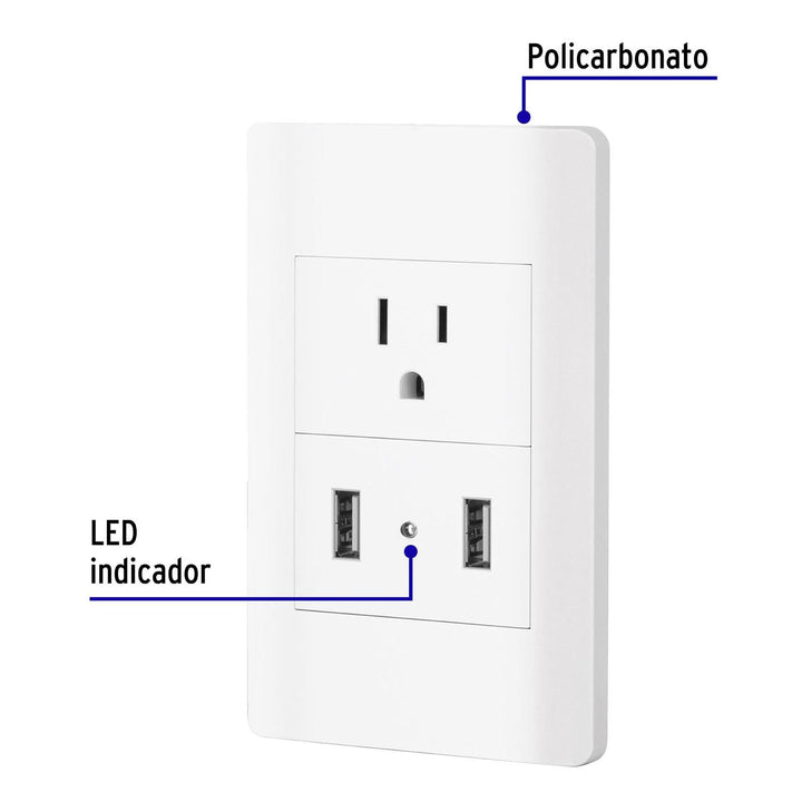 Placa armada blanca contacto y 2 puertos USB 1.5 mód, Lisboa - Mundo Tool 