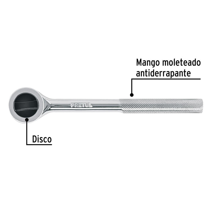 Matraca cuadro 3/8" cabeza redonda con disco, Pretul - Mundo Tool 