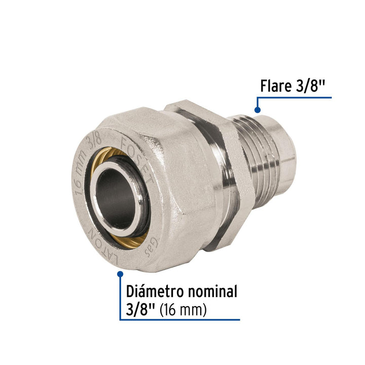 Conector para PEALPE, 3/8' a flare 3/8', Foset - Mundo Tool 