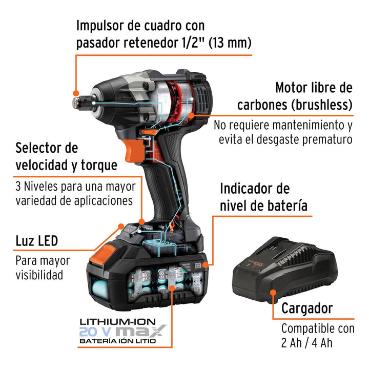 Llave de impacto inalámbrica ½, 20 V Truper MAX - Mundo Tool 