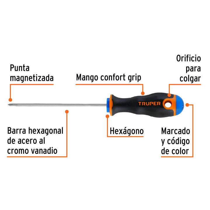 Desarmador punta Phillips # 0 Comfort Grip 4" Truper - Mundo Tool 