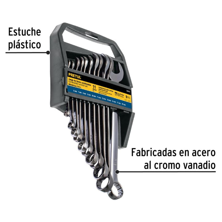 Juego de 11 llaves combinadas mm, acabado gun metal, Pretul - Mundo Tool 