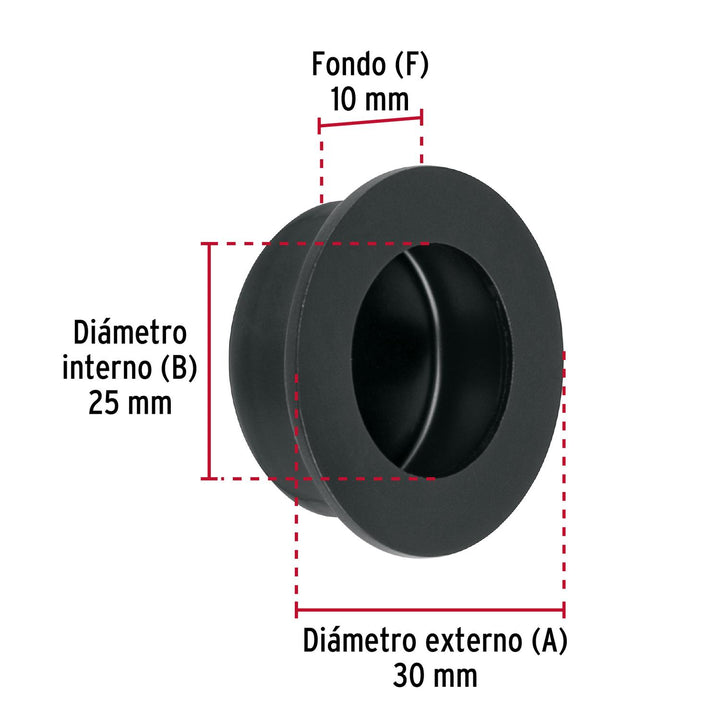 Jaladera de embutir circular No. 2 acabado negro - Mundo Tool 