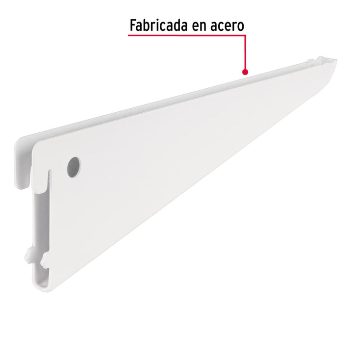 Ménsula plana blanca para cremallera doble, 22cm, Fiero. 1 pza - Mundo Tool 