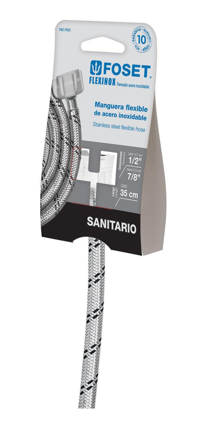 Manguera para WC 35cm acero conector Plástico Foset - Mundo Tool 