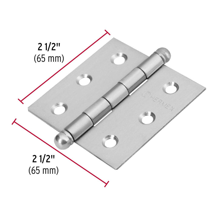 10 Bisagra cuadrada 2-1/2" acero inoxidable, redonda, Hermex - Mundo Tool 