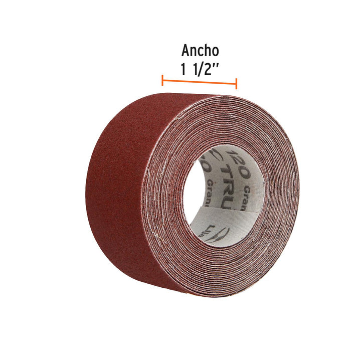 Lija para plomero grano 120 ancho 1-1/2". Rollo de 5 m - Mundo Tool 