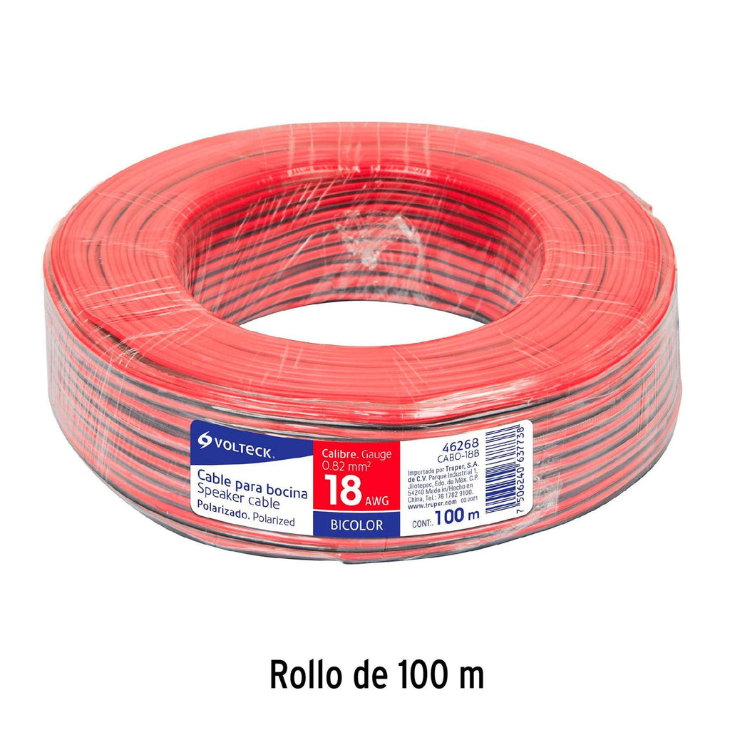 Cable polarizado bicolor p/bocina 18 AWG. Rollo de 100 m - Mundo Tool 