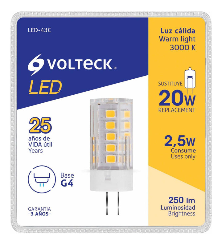 Lámpara de LED tipo cápsula 3 W base G4 luz cálida, blíster - Mundo Tool 