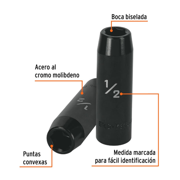 Dado de de impacto largo 6 puntas cuadro 1/2" de 1/2" Truper - Mundo Tool 