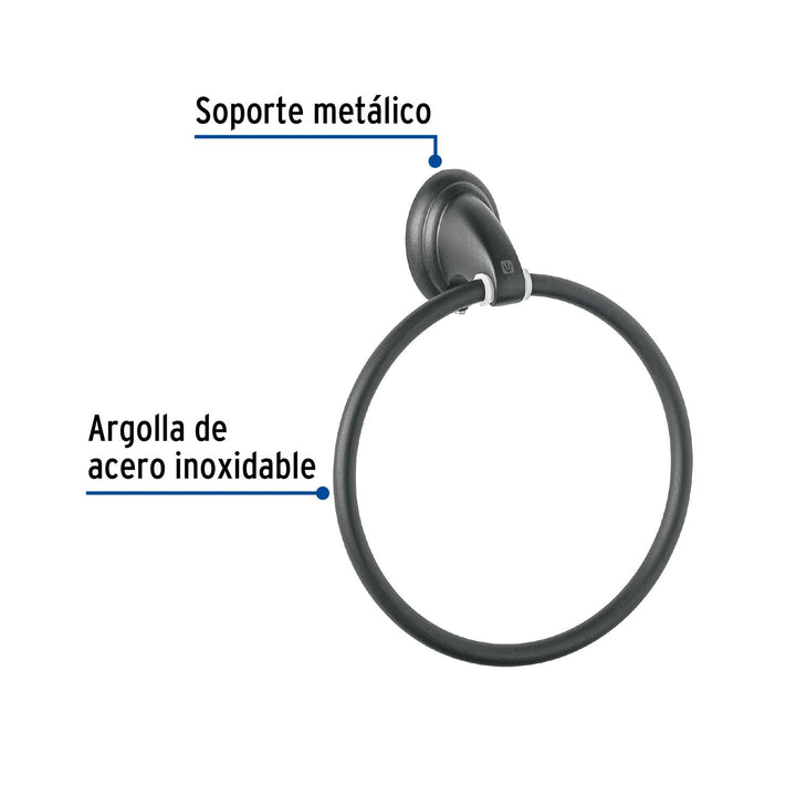 Toallero argolla metálico acabado negro, Foset Aqua - Mundo Tool 