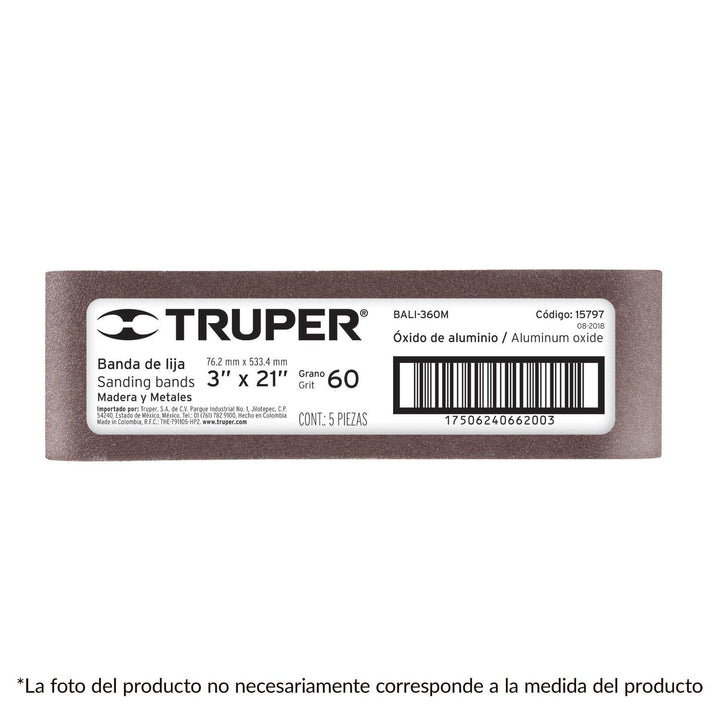 Banda de lija para madera 3x21' grano 50 Truper 5 pzas - Mundo Tool 