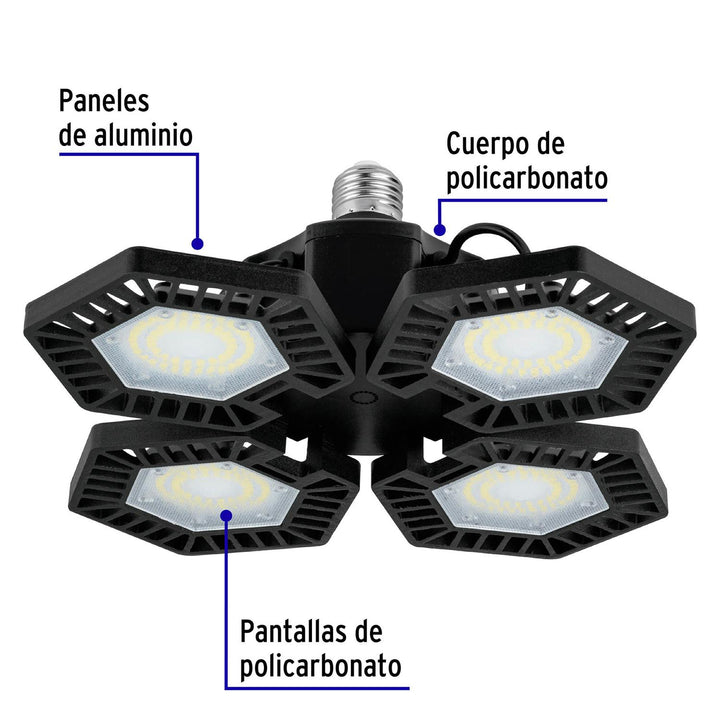 Luminario de LED 100 W, aluminio con 4 paneles abatibles - Mundo Tool 