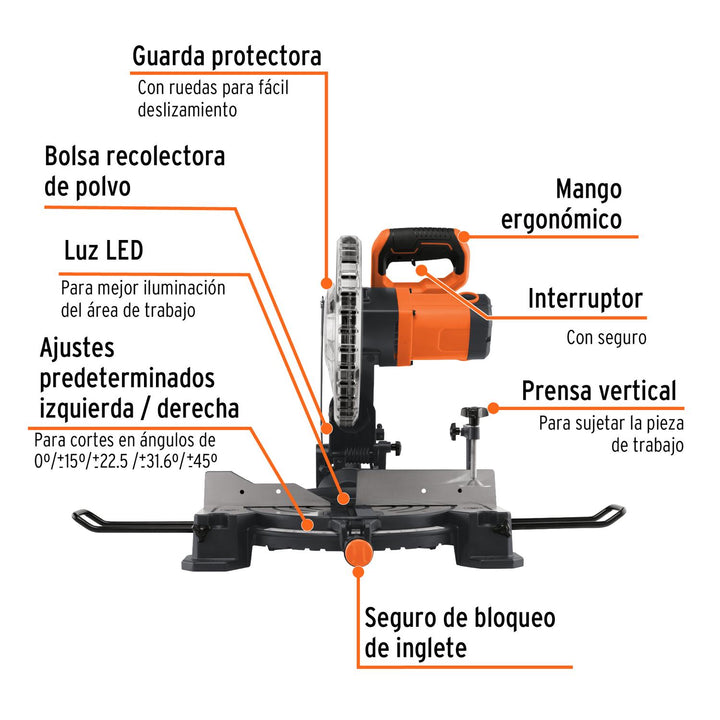 Sierra de inglete 10', 1800 W compuesta, Truper - Mundo Tool 