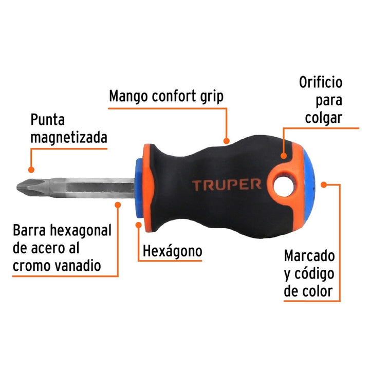 Desarmador punta Phillips # 2 Comfort Grip 1-1/2" Truper - Mundo Tool 