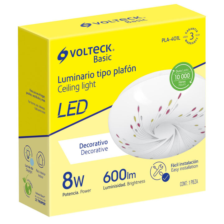 Plafón redondo, decorativo, diseño de espirales, 8 W, LED Volteck - Mundo Tool 