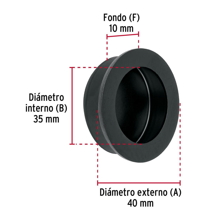 Jaladera de embutir circular No. 3 acabado negro - Mundo Tool 