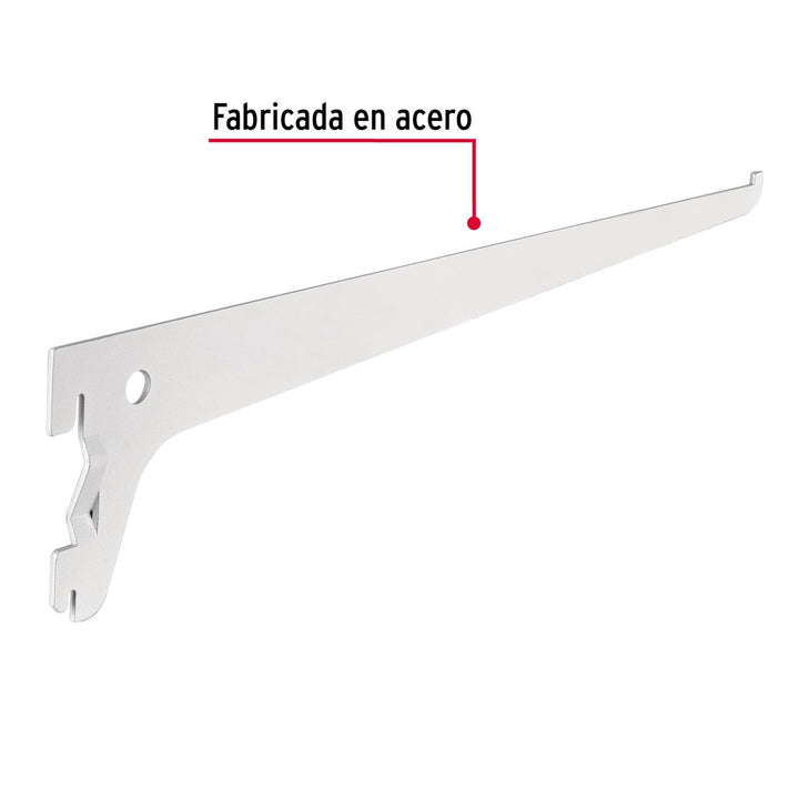 Ménsula plana blanca para cremallera sencilla, 30cm, Fiero. 1 pza - Mundo Tool 