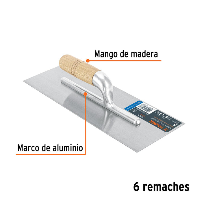 Llana mini canto recto 8', 6 remaches, mgo de madera, Truper - Mundo Tool 