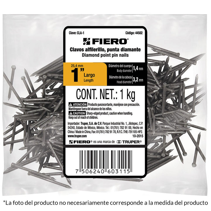 Clavo alfilerillo 3/4" sin cabeza bolsa de 1 kg Fiero - Mundo Tool 