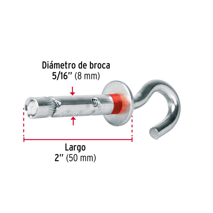 Caja con 100 taquetes expansivos 8x50 mm con armella abierta - Mundo Tool 