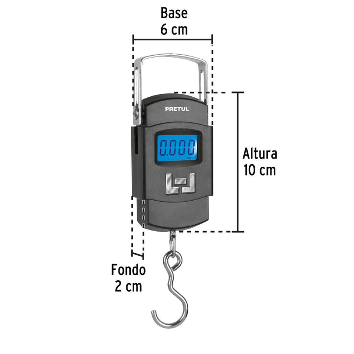 Báscula electrónica colgante, de pilas, 50 kg, Pretul - Mundo Tool 