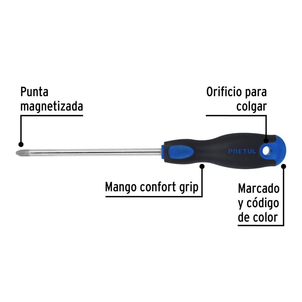Desarmador de cruz 5/16" x 6" mango Comfort Grip, Pretul - Mundo Tool 