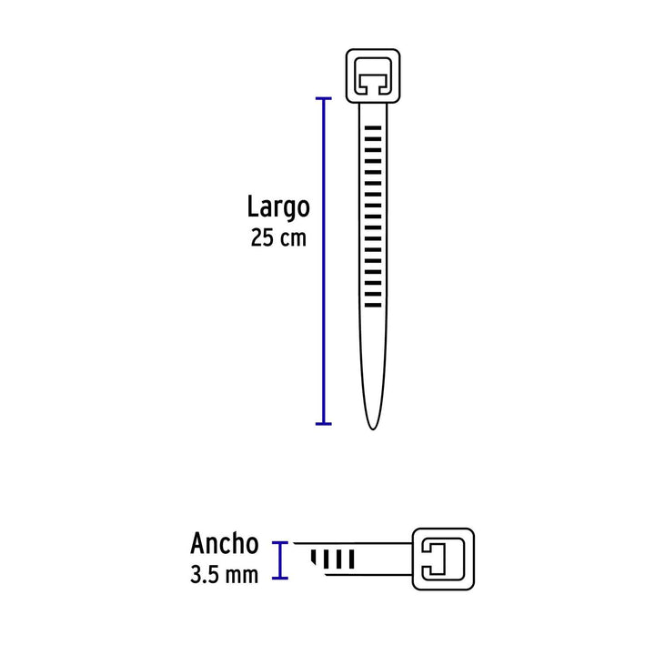 Cincho plástico, 40 lb, 25 cm, bolsa con 1000 pzas Volteck - Mundo Tool 