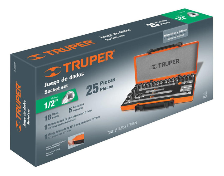 Juego De Autocle Cuadro 1/2 26 Piezas Std Y Mm Truper - Mundo Tool 